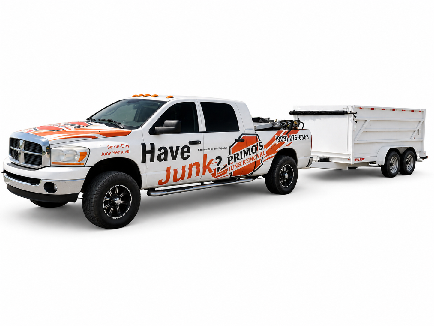 Primo's Junk Removal truck and trailer